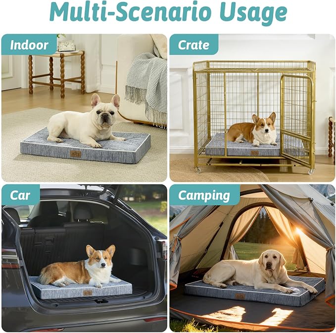 COZY KISS Cooling Orthopedic Dog Bed, Waterproof Egg Crate Foam Pet Bed with Removable Washable Cover, Silver Grey, 36x27x3 Inch,Dark Grey
