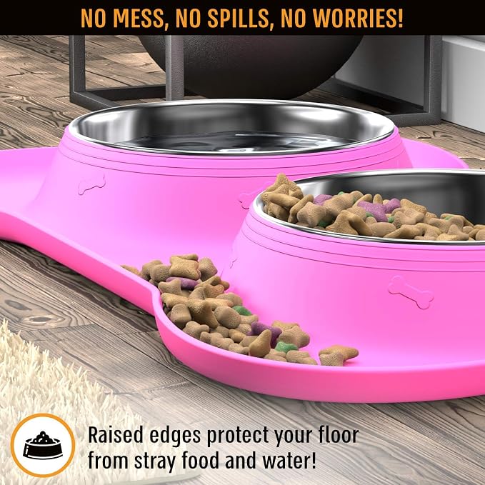 Active Pets Dog Bowl Set, Stainless Steel No Spill Mess-Proof Food & Water Food Bowls with Skid Resistant Silicone Mat, Dog Bowls Small Size Dog, Medium, & Large, Pet Puppy Bowls & Dog Dishes