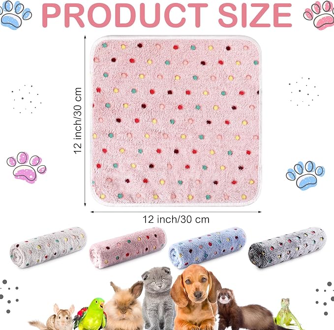 Tudomro 8 Pcs Absorbent Guinea Pig Blankets Washable Small Animal Fleece Bedding Cage Liners Reusable Pet Sleep Mat Pad Cover for Ferret Chinchilla Furniture Protection(Dot,12 x 12 Inch)