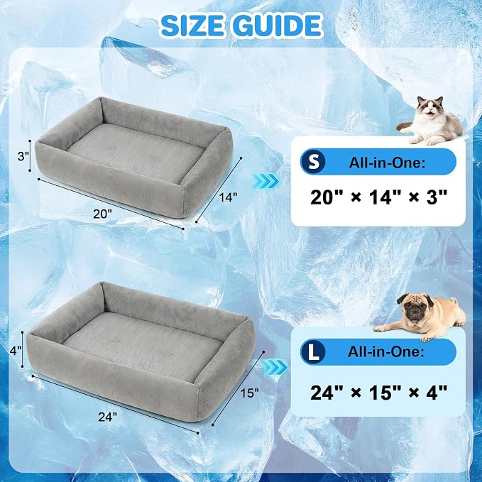 Cooling Cat Bed for Small Medium Cats - Removable Inner Cushion & Reversible Design (Ice‑Silk Cooling Layer | Sherpa Fleece Layer), Non‑Slip Bottom Washable Cooling Mat for Cats, Crates 20" × 14"