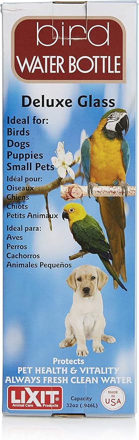 Lixit Heavy Duty Deluxe Glass Water Bottles for Birds, Dogs and Small Animals. (32oz Medium Tube)