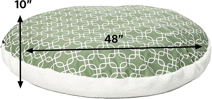 MidWest Homes for Pets PF0048T-FGR Over-Stuffed Dog Bed, Large, 48" Round, Large Dog Breed, Green Geometric Pattern