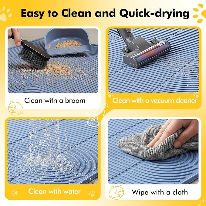 Extra Large Cat Litter Mat 47"X35", Waterproof Silicone Mat for Litter Box Areas, Multi-Functional Floor Mat for Food and Water(Grey)