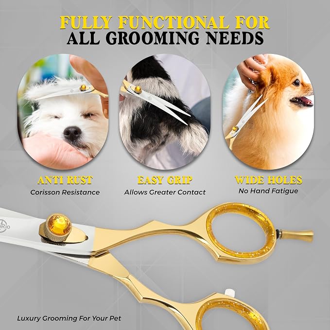 7.5 Inch Curved Grooming Scissors for Dogs and Cats – Professional Pet Grooming Shears for Face, Paws, Body and Tail – Sharp, Smooth, Ergonomic Curved Blades for Salon Groomers and Home Use