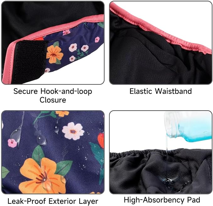 Paw Legend Washable Reusable Female Dog Period Diapers for Heat Doggie Puppy Diapers for Female Dogs (3 Pack, Medium)