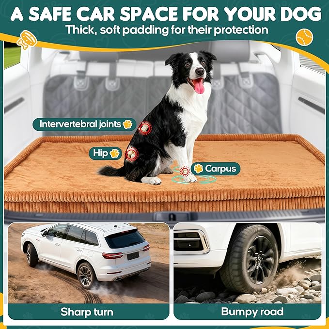 Dog Car Bed, Non-Slip Backseat Extender Pet Mat, Removable Washable Dog Bed for SUVs, Sedans & Trucks, Anti-Slip Travel Bed for Dogs, Easy Clean & Scratch-Proof & Comfort XL (56"Lx28.7"M×2"H) Brown