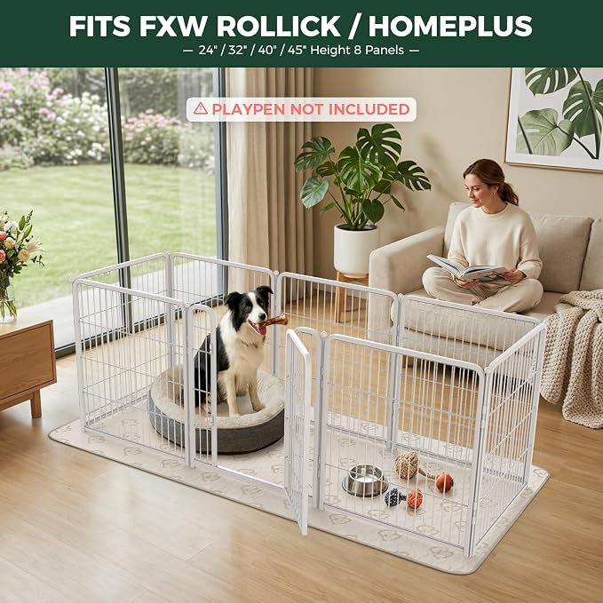 FXW Washable Pee Pads for Dogs, Leak-Proof & Non-Slip, Specifically Designed for FXW Rollick/Homeplus 24inch 8 Panels Dog Playpen, 39" x 85" Rectangle, Khaki, 2 Packs
