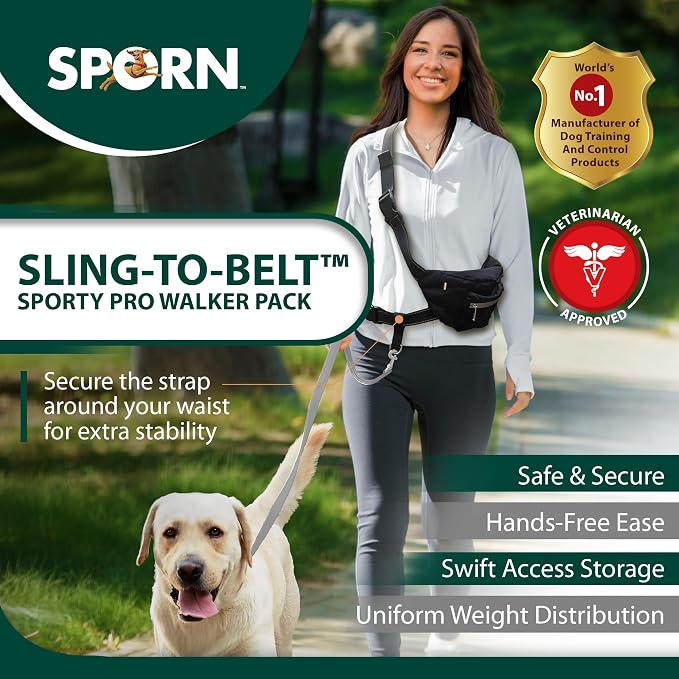Sporn Sling-to-Belt Dog Training Treat Pouch, Breathable Double-Stiched Dog Treat Bags Training Pouch, Crossbody Dog Fanny Pack for Walking, Hiking, & Running, Supports 200+ Lbs, Black
