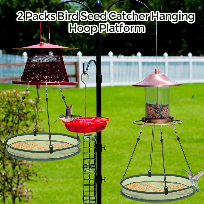 FoldTier 2 Pieces Universal Wild Bird Seed Catcher Hanging Hoop Platform Bird Seed Catcher Tray for Hummingbird Feeders Bee Feeder Outdoor Garden Accessories (20 Inch)