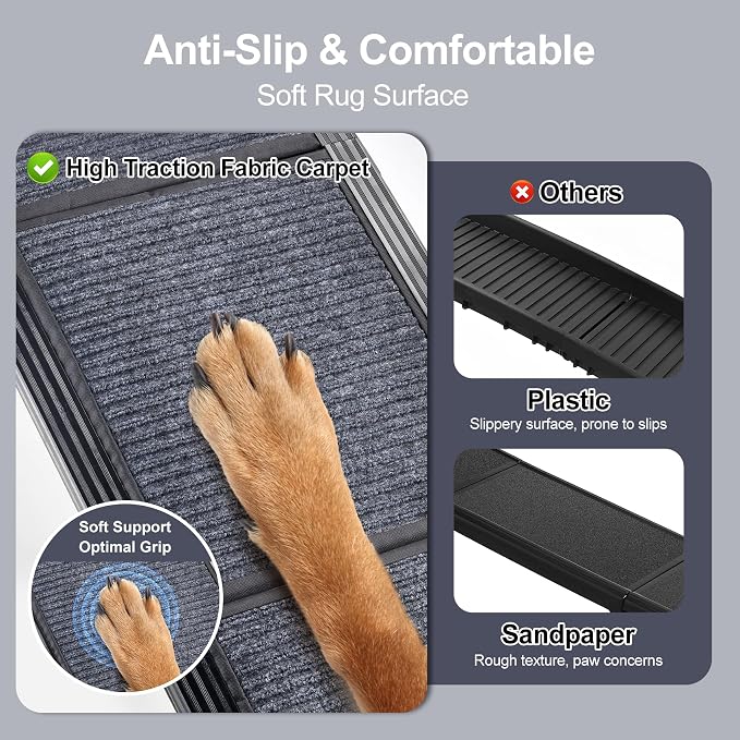 71" Extra Long Dog Ramp for Car Portable Sturdy Dog Ramps for Large Dogs with Non-Slip Rug Surface Dog Car Ramp for SUV Car & Truck, Outdoor Dog Ramp Up to 270LBS