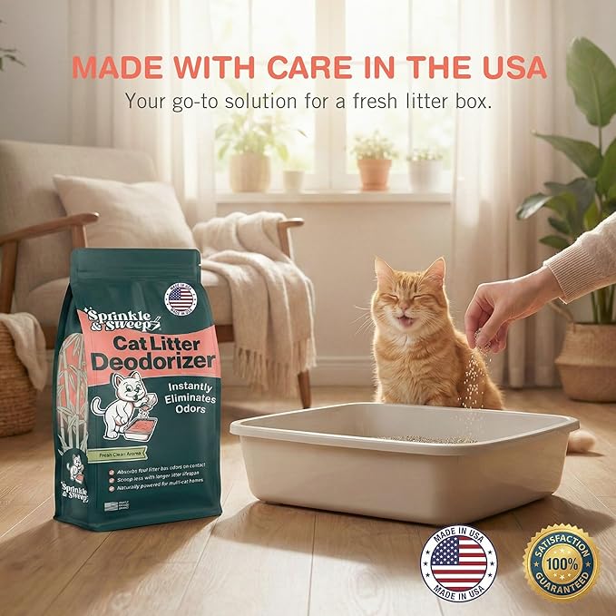 Sprinkle & Sweep: Litter Box Deodorizer - 2 Pack, 8oz Bags - Cat & Kitten Home Odor Neutralizer, Ultra-Absorbent Formula, Non-Toxic, Pet Smell Control