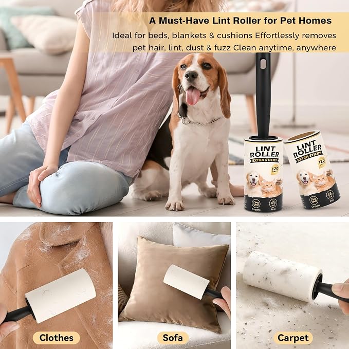 Extra Sticky Lint Roller Refills Only (No Handle Included), 10 Pack – 1200 Sheets Total, Pet Hair Remover Refills for Clothes, Furniture & Couch, Dog & Cat Hair, Animal Fur & Lint, Easy-Tear Sheets