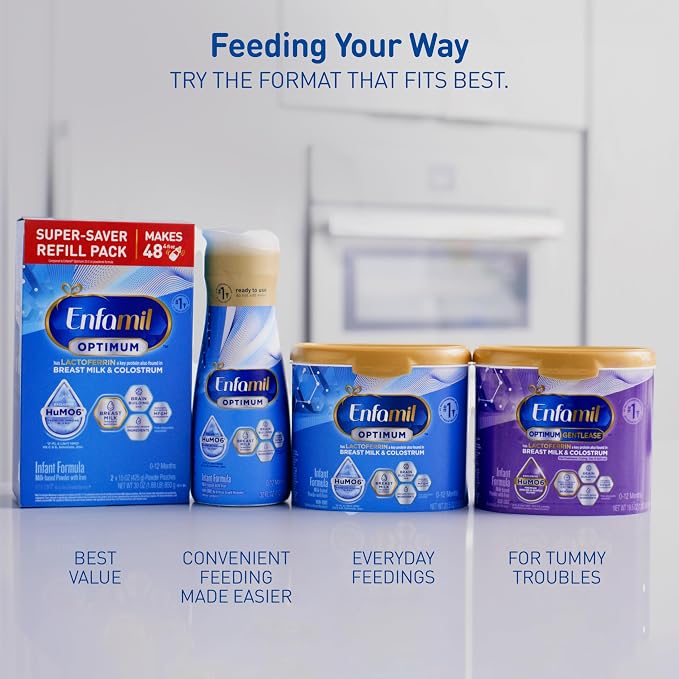 Enfamil Optimum Gentlease Baby Formula, Our Closest Formula to Breast Milk For Fussiness, Crying, Gas & Spit-up, Immune-Supporting Lactoferrin also found in Breast Milk, 19.5 Oz (Pack of 2)
