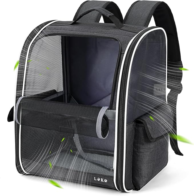 Lekereise Dog Carrier Backpack for Small Medium Dogs Cats up to 18 lbs, Breathable Pet Backpack Carrier with 3 Entrances, Collapsible Cat Backpack Carrier, Travel Hiking Puppy Backpack