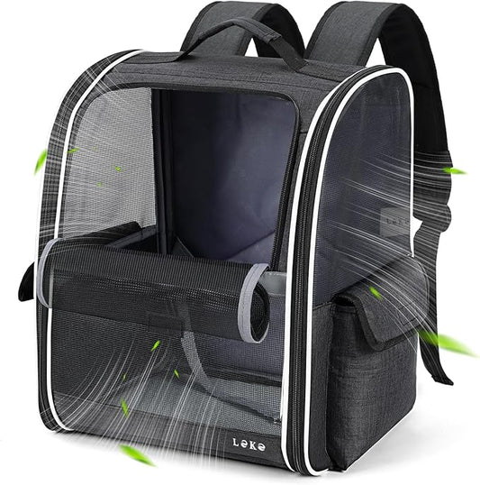 Lekereise Dog Carrier Backpack for Small Medium Dogs Cats up to 18 lbs, Breathable Pet Backpack Carrier with 3 Entrances, Collapsible Cat Backpack Carrier, Travel Hiking Puppy Backpack