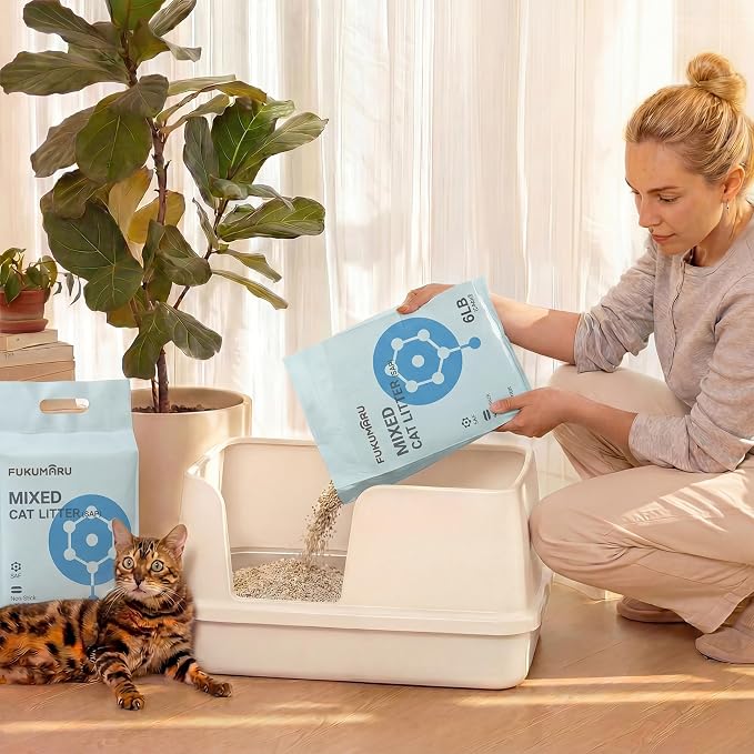 FUKUMARU Tofu Cat Litter, Super Ultra Absorbent, 12 LBS Clumping Cat Litter, Flushable, Natural, Lightweight, Dust Free, Quick Clumping, Low Tracking, Odor Control (6lb x 2 Packs)