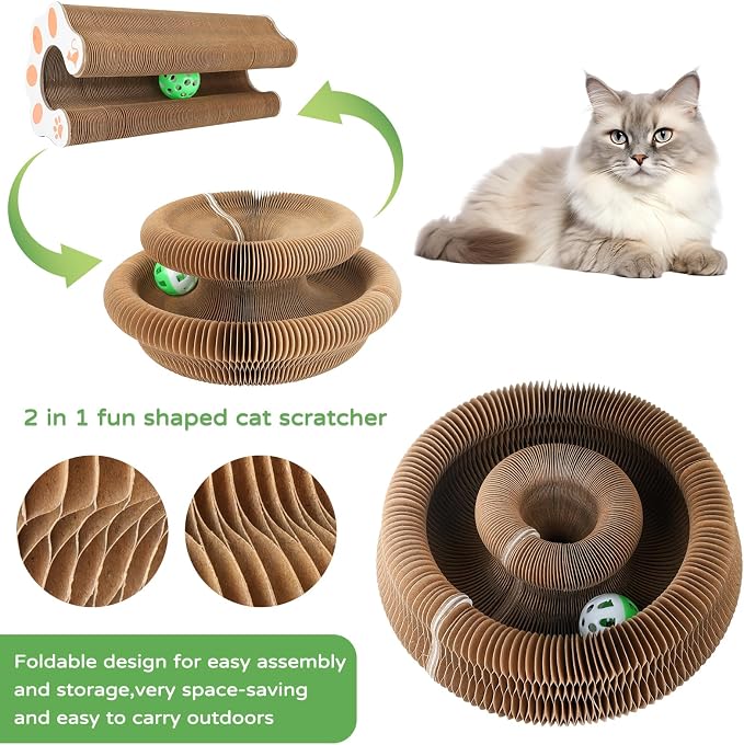Goosheep Kitty Kurlz Accordion Magic Organ Cat Scratcher Toys for Indoor Cats - Cardboard Cat Scratching Board Ball Scratcher Pad 3 Pack