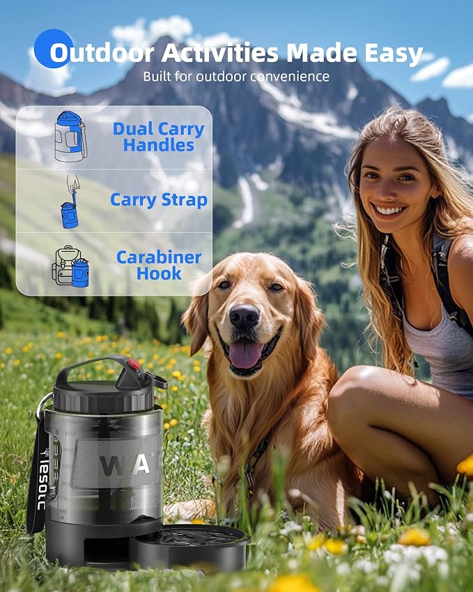 lesotc Portable Dog Water Bowl Dispenser - 77oz Travel Water Bottle with Pop-Out Drinking Bowl, No-Spill Design for Camping, Hiking & Car Rides - Keep Your Dog Hydrated Anywhere, Black