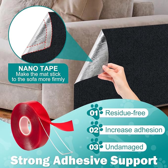ENONCI Bed Cat Scratcher Pad,47.2"x15.8"Cat Scratching Mat,Self-Adhesive Trimmable Anti Scratch Bed Couch Wall Corner Furniture Protector from Cat Claws,Easy Use for Carpet/Door/Post