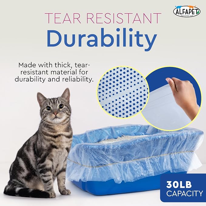 Cat Litter Box Sifting Liners Alfapet - Extra Giant 50 Count - Tear-Resistant Cat Litter Bags - Waterproof Kitty Litter Liners - Fits Almost All Litterbox Pan Sizes, 40" x 38", 30 lb Capacity