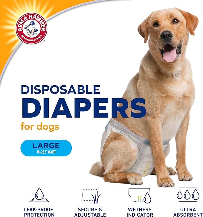 Arm & Hammer for Pets Disposable Female Dog Diapers with Odor Control and Wetness Indicator, Leak Resistant Dog Diapers for Incontinence and Heat Cycles, Size Large 18–23 in Waist, 12 Count