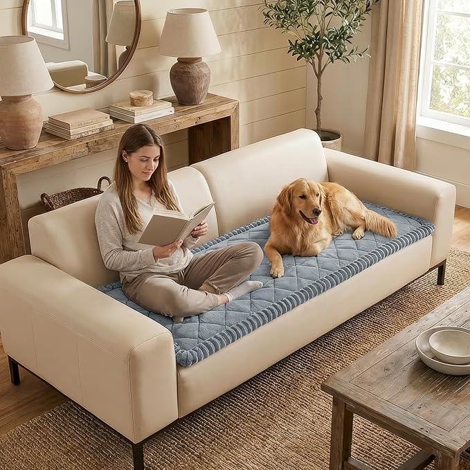 Smiry Couch Cover for Dogs, Non Slip Washable Pet Sofa Protector for Large Dogs, Cats, Fuzzy Plush Sofa Covers for 3 Cushion Couch, Against Fur, Dirt & Scratch Resistant, Grey, 27.6"×70.9"