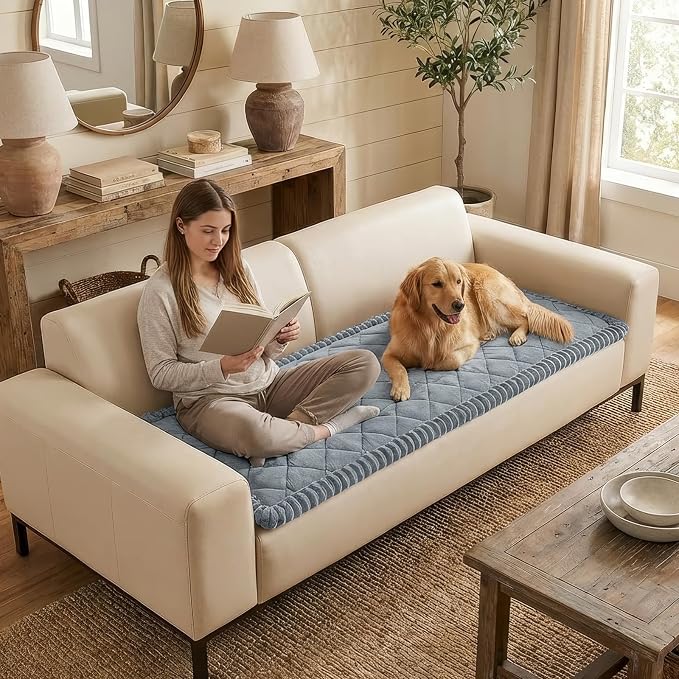 Smiry Couch Cover for Dogs, Non Slip Washable Pet Sofa Protector for Large Dogs, Cats, Fuzzy Plush Sofa Covers Backrest & Armrest, Against Fur, Dirt & Scratch Resistant, Grey, 35.4"×35.4"