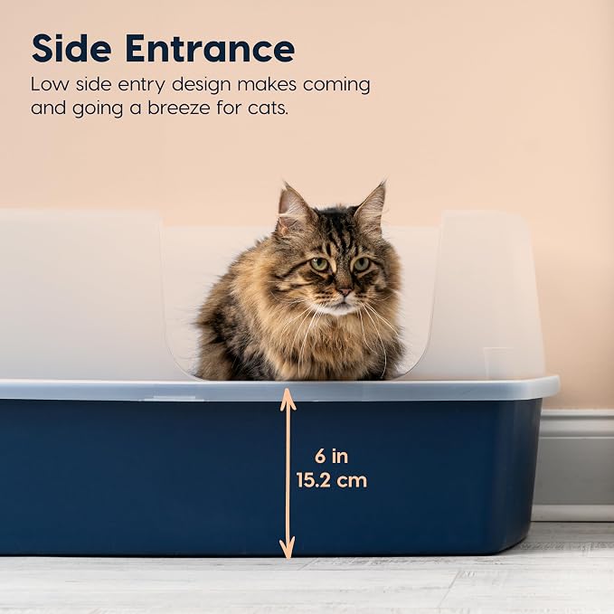 IRIS USA Extra Large Litter Box, Open Top Extra-Large Litter Box for Big Cats and Multi-Cat Households, High Sided Scatter Shield, Easy to Clean, 30" L x 20" W x 14" H, Navy