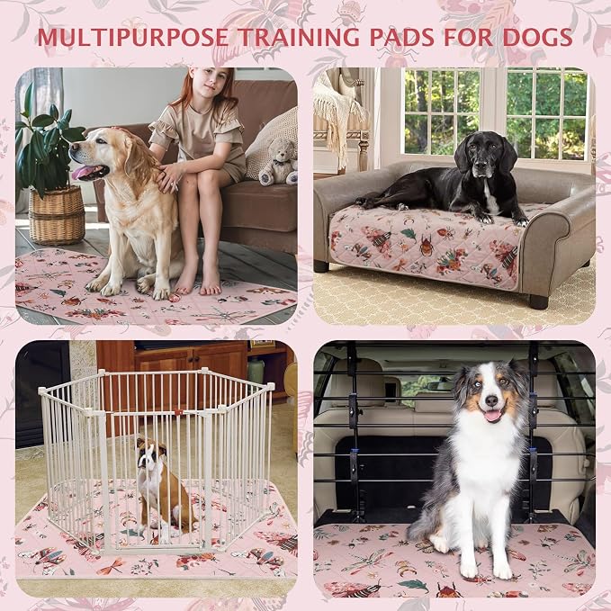 IEUUMLER Washable Pee Pads for Dogs, 2 Pack Insect Pattern Reusable Waterproof Puppy Potty Pads, Non-Slip Absorbent Pet Training Pads for Playpen Crate Bed EU014