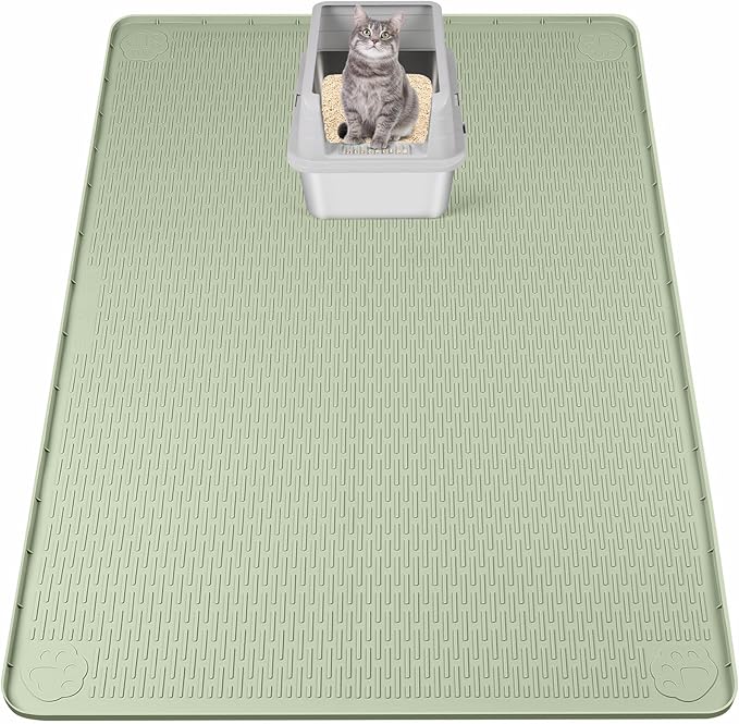 Cat Litter Mat, XXL Extra Large 50" x 35" Silicone Mat Litter Trapping Mat for Scatter Control, Soft on Kitty Paws, Easy to Clean (Green)