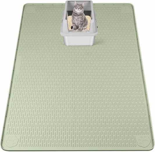Cat Litter Mat, XXL Extra Large 50" x 35" Silicone Mat Litter Trapping Mat for Scatter Control, Soft on Kitty Paws, Easy to Clean (Green)