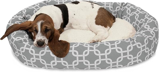 Majestic Pet 32 Inch Links Sherpa Calming Dog Bed Washable – Cozy Soft Round Dog Bed with Spine for Head Support - Fluffy Donut Dog Bed 32x23x7 (inch) – Round Pet Bed Medium - GRAY