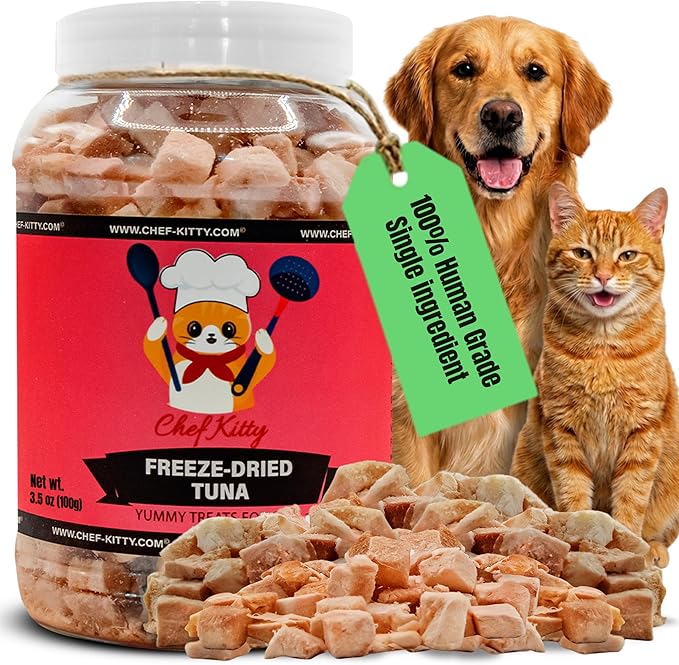 Tuna Cat Treats, 100% Wild Caught | Freeze Dried Dog Treats, High Protein | Grain-free, Single Ingredient Cat & Dog Food Toppers | No Additives or Preservatives | Inspected & Tested in USA | 3.5 oz