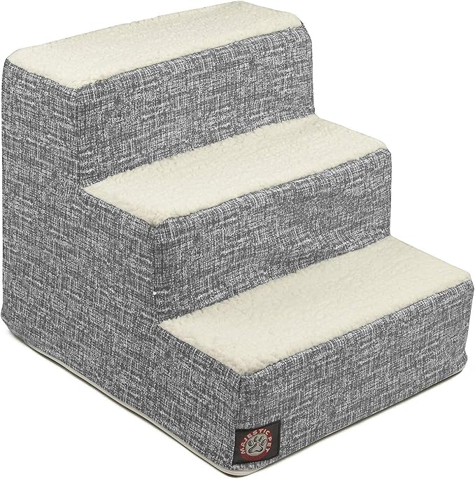 Majestic Pet 3 Step Portable Dog Stairs for Small Dogs to get on Bed Supports 250 lbs or Less – Dog Steps for High Bed with Machine Washable Cover –Pet Stairs for Cats Palette Heathered Light Black