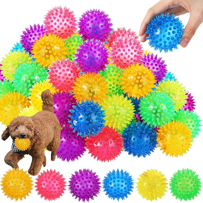 Jerify 60 Pieces 2.56 Inches Squeaky Balls for Dogs Small Spiky Dog Ball Fetch Rubber Balls Puppy Spikey Ball Dog Chew Toys Christmas Small Pets Clean Teeth and Training, Multicolor