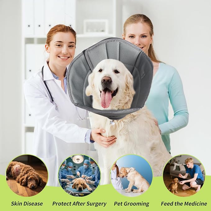 Soft Dog Cone After Surgery,Cone for Dogs to Stop Licking(Grey, M) | Breathable material,Comfy,Elizabethan cone collar alternative,Adjustable,Soft