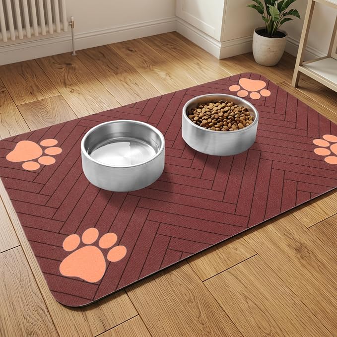 Pet Feeding Mat-Absorbent Dog Feeding Mat for Food and Water Bowl,No Stains Pet Placemat,Quick Drying Water Dispenser Mat for Dog and Cat,Easy to Clean Dog Accessories(L,Dark Brown)