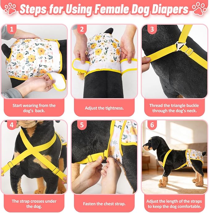 Female Dog Diapers 3 Pack Washable Dog Diapers Female Dog Diaper that Stay on Dog Diaper Female with Suspenders Reusable Doggie Diapers for Heat, Incontinence and Puppy Training (Large)
