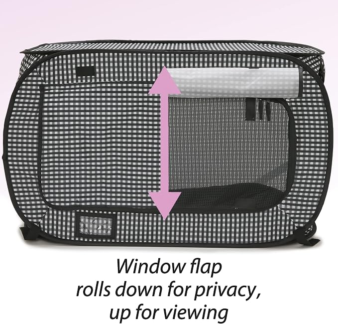 Necoichi Stress-Free Enclosure Cat Travel Carrier Cage 31.8" L x 20.0" W x 20.0" H Collapsible Gray White Stripes | Pop up Kannel, Crates