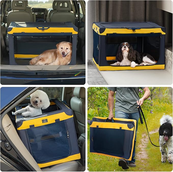 26" Collapsible Dog Crate for Small Dogs - Portable Soft Travel Kennel with Lockable Zippers, Waterproof Base, Washable Cover, Patented Screw Frame for Adjustable Tension, Outdoor, Indoor, Car Use
