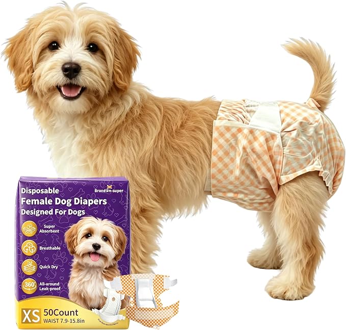 BrandonSuper Dog Diapers Female 50CT,XXS,Ultra Absorbent Disposable Girl Doggy Diapers,Leak-Proof 360°Waist Dog Diapers