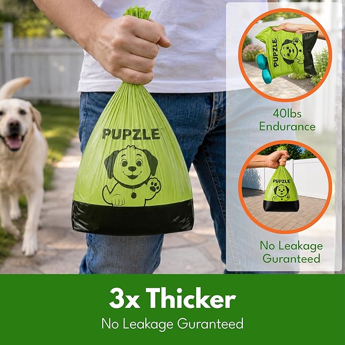 Pupzle 2-Ply Poop Bags For Dogs, Multi-layered Hand Protection, Thick Dog Poop Bags, Leak-proof And Odor Blocking Heavy Duty Large Doggy Bags, Includes Pouch, Lavender Scented 250 Bags For Pet Waste