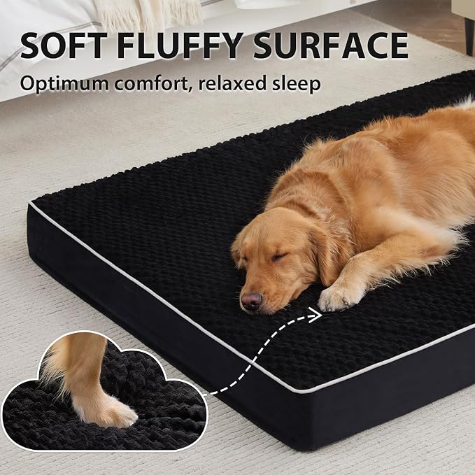 LEXTRO XXL Waterproof Orthopedic Dog Bed for Crate Mat, 47x29 Extra Large Dog Bed Washable with Removable Washable Cover, Comfortable Dogs Crate Pad for Large Size Dogs, Black