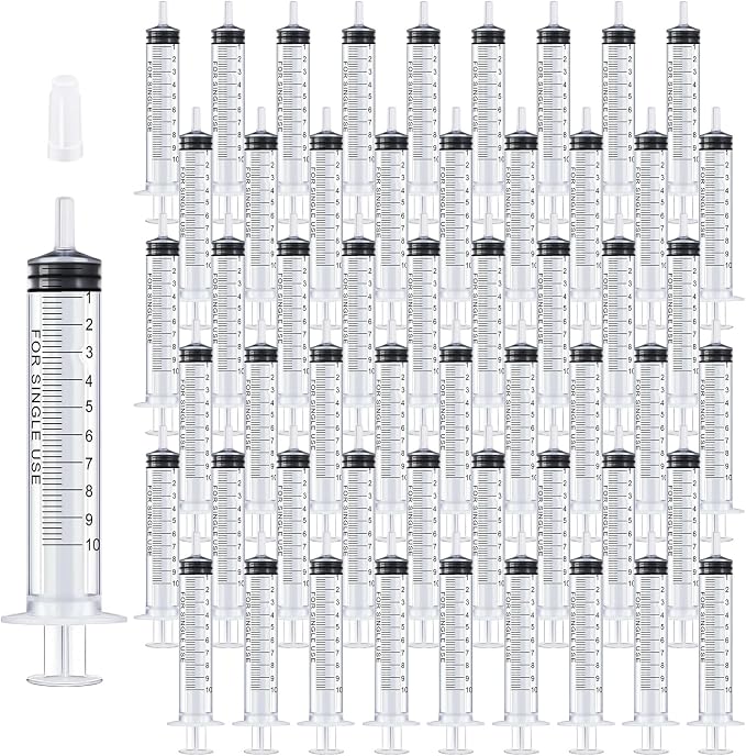10ml Syringes Bulk 200 Pack Plastic Large Syringe with Tip Cap, Measuring Oral Syringe for Scientific Labs, Feeding Pets, Measurement,Refilling, No Needle, Individually Sterilized Sealed