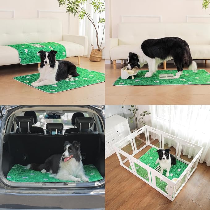 Aitmexcn Washable Pee Pads for Dogs, 2 Pack Super Absorbent Reusable Puppy Pads, Lawn Design Reusable Dog Pads for Potty Tranning, Whelping, Playpen, Crate, Bed - 31"x36" - Green