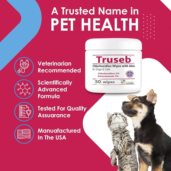 Pet Wipes with Chlorhexidianes Wipes for Dogs & Cats - Chlorhexidianes Wipes for Dogs, Cats and Horses (Made in U.S.A) 100ct (Ketoconazole & Chlorhexidine Wipes, 100 Count)