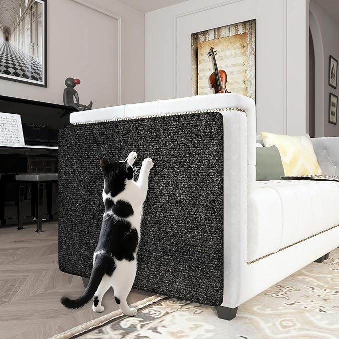 LaCheery Cat Scratch Furniture Protector Couch Scratch Protector from Cats Self Adhesive Cat Scratching Mat Roll for Couch Floor Furniture Protectors from Cats Scratching Post Replacement Black 12x79