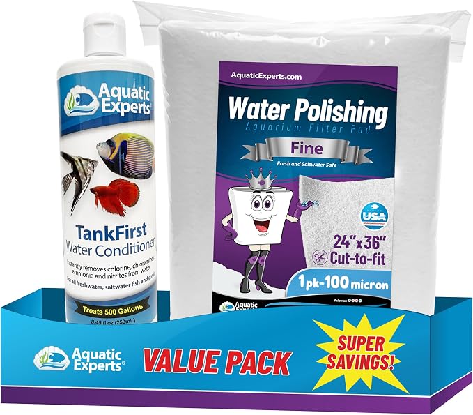 TankFirst Aquarium Water Conditioner 250 mL and Water Polishing Filter Pad 100 Micron - 1pack, Made in USA (Value Pack)