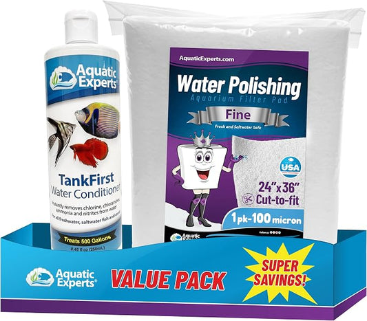TankFirst Aquarium Water Conditioner 250 mL and Water Polishing Filter Pad 100 Micron - 1pack, Made in USA (Value Pack)