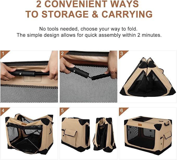 Garnpet Soft Dog Crate for Extra Large Dogs, 4-Door Foldable Collapsible Dog Crate with Soft Sides, Indoor & Outdoor Travel Dog Kennel, Dark Grey